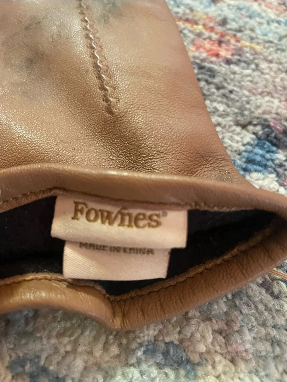 Fownes Tan Leather Gloves with Decorative Stitching